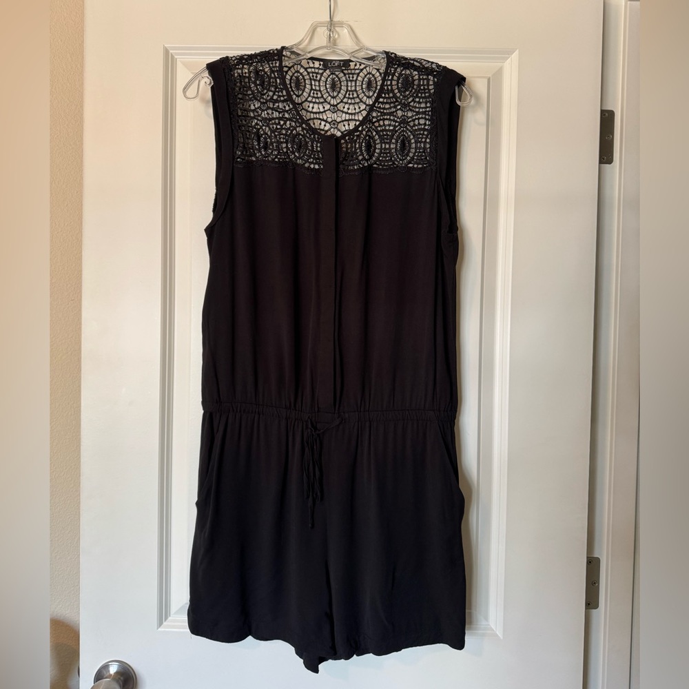 LOFT Black Eyelet Lace Sleeveless Romper Jumpsuit